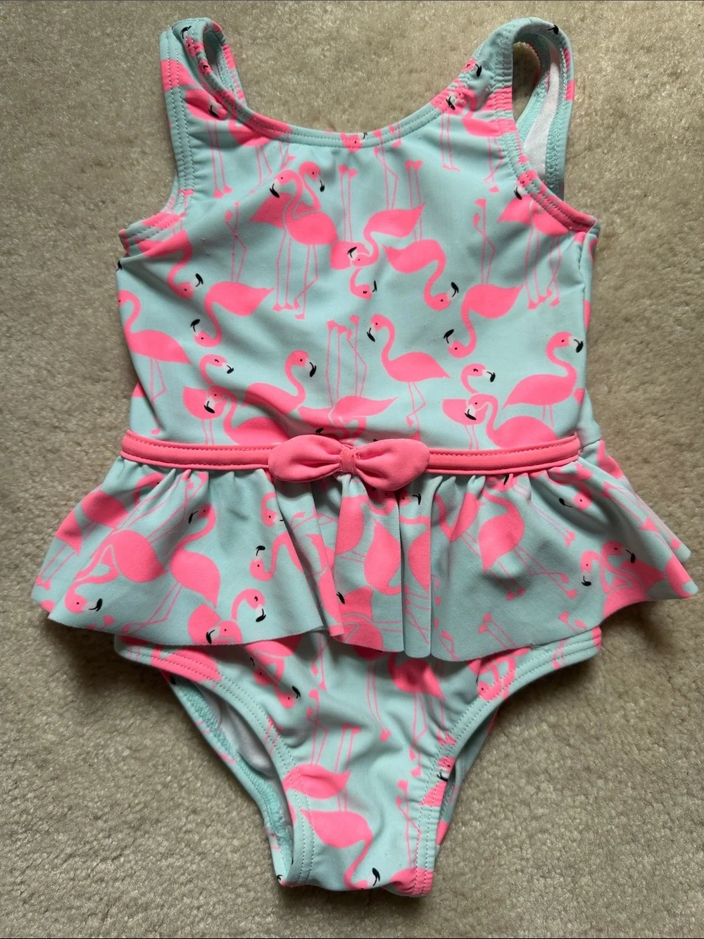 Carter's Pink Flamingo Ruffle One-Piece Swimsuit on Aqua
